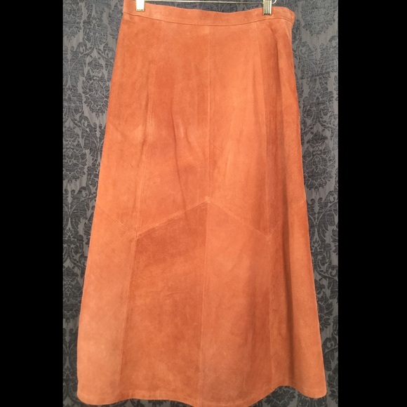 Terry Lewis Size 14 Suede Maxi Burnt Orange Skirt - Picture 3 of 7